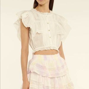 LoveShackFancy Nora Top in Antique White XS